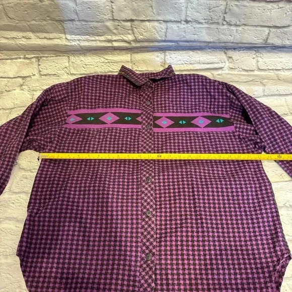 Vintage Hang Ten Southwest Houndstooth Button Front Shirt Size Large 80s/90s - Picture 5 of 12